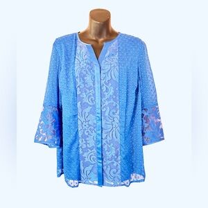Isaac Mizrahi Live Blue Lace Blouse Size Medium NWOT